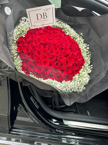 Red Roses + White Baby Breath Combo