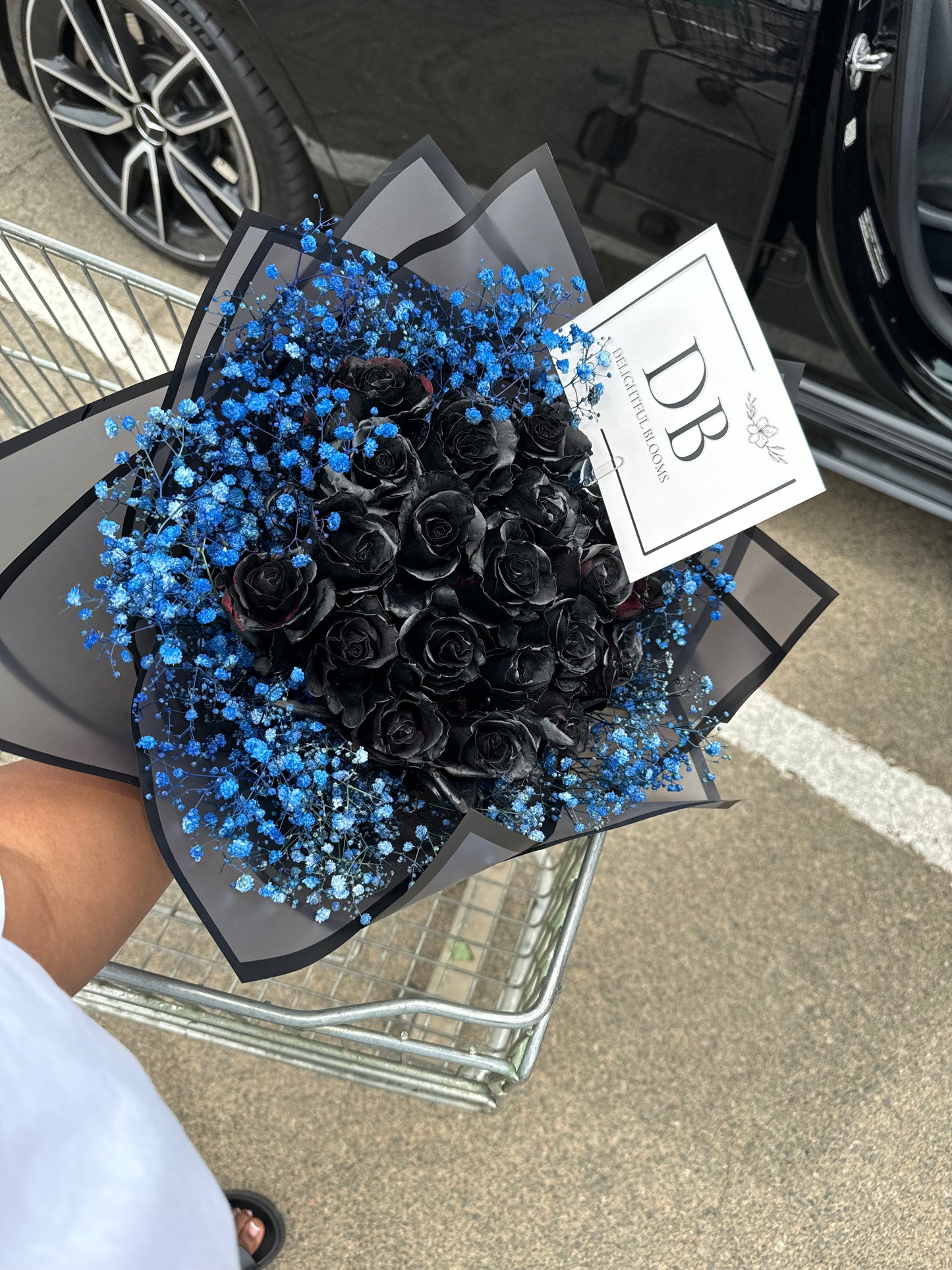 Black Roses + Blue Baby Breath Combo