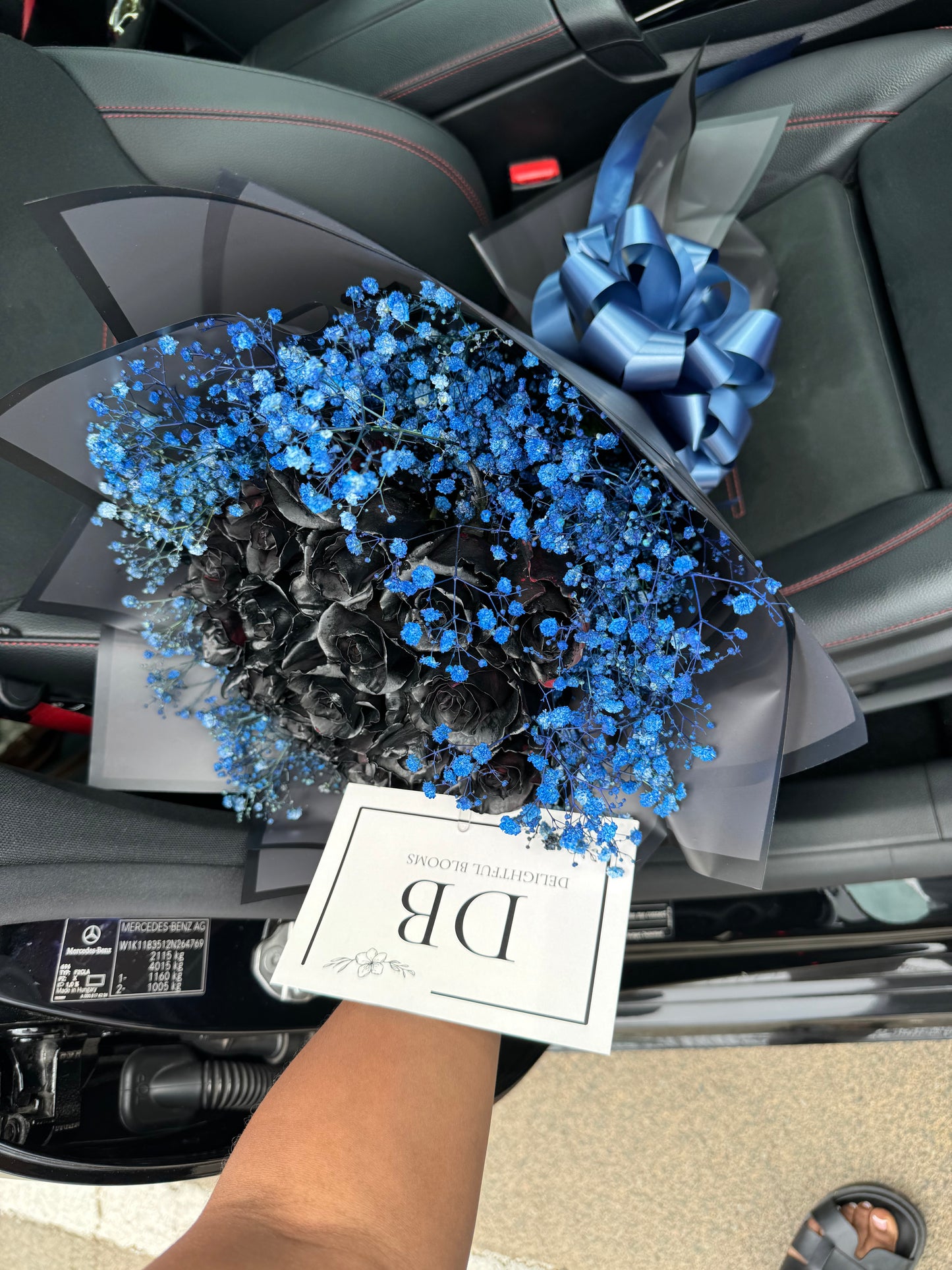 Black Roses + Blue Baby Breath Combo