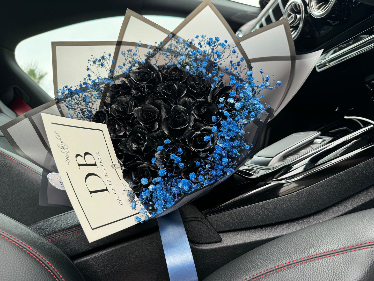 Black Roses + Blue Baby Breath Combo