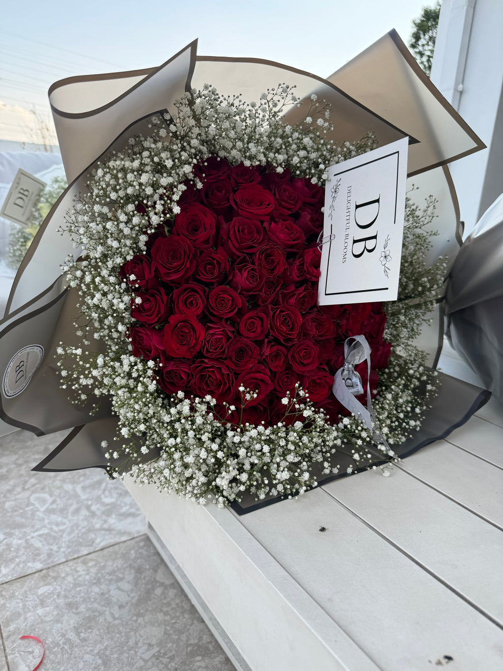 Red Roses with Baby’s Breath