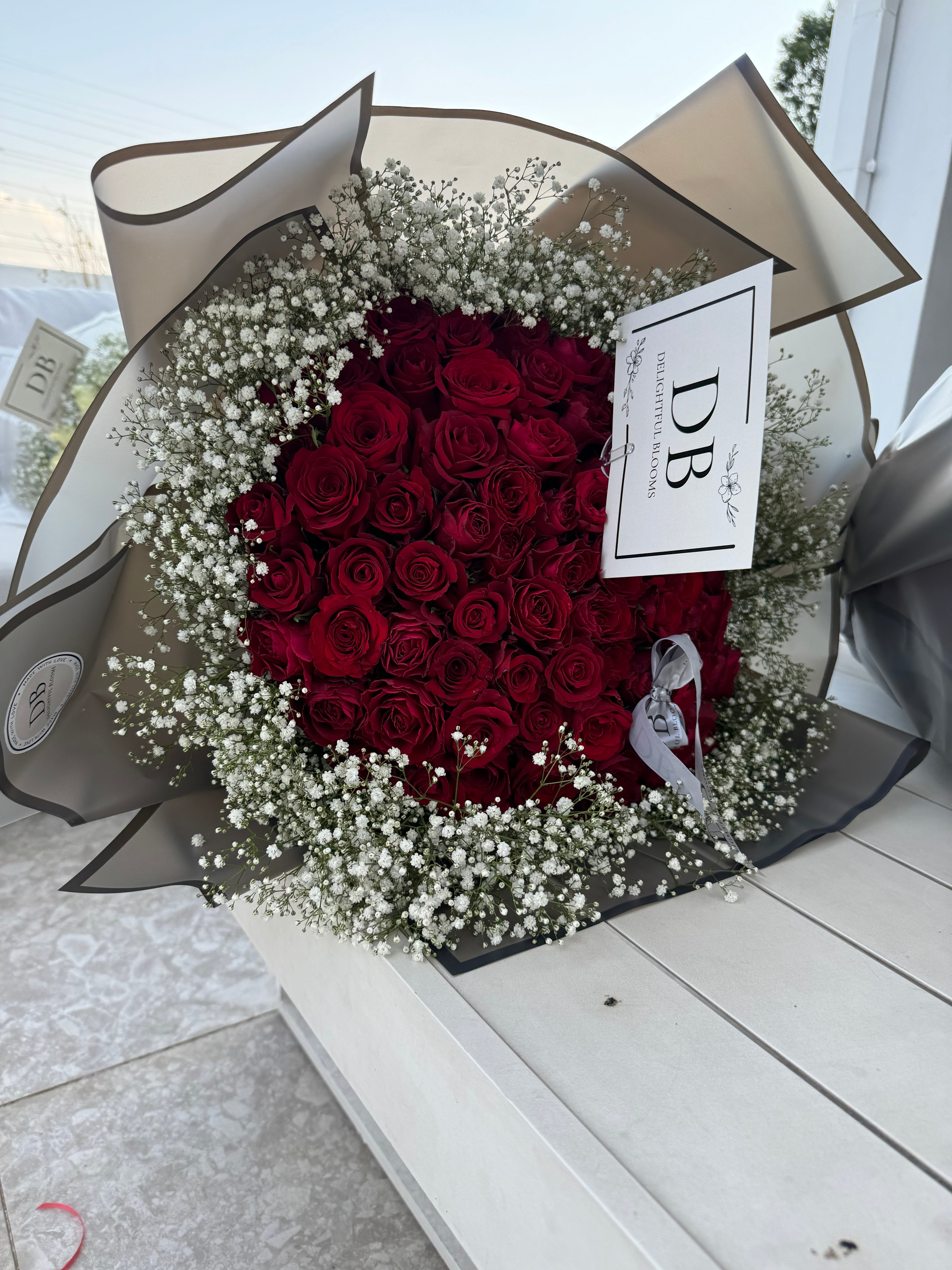 Red Roses with Baby’s Breath