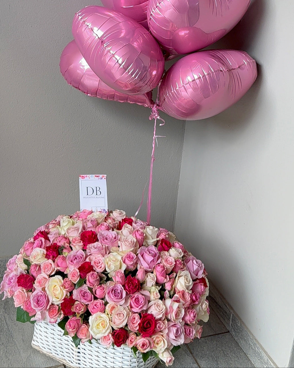 Blush Pink Rose Basket Arrangement