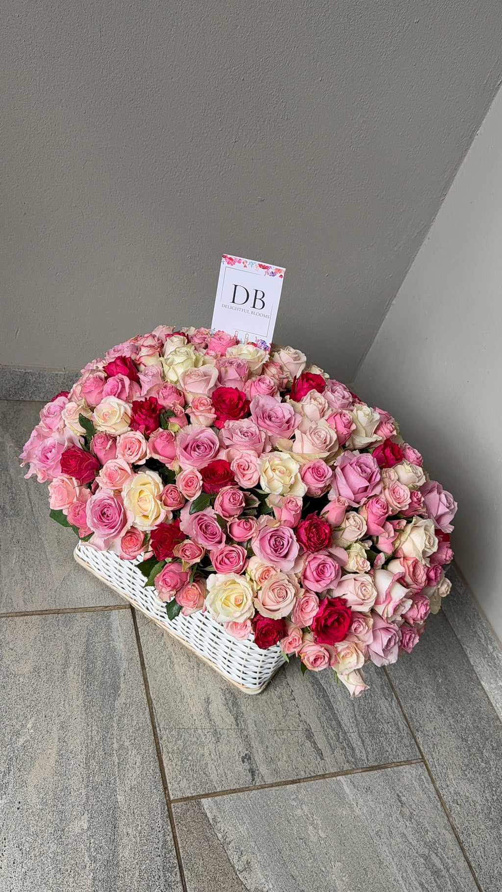 Blush Pink Rose Basket Arrangement