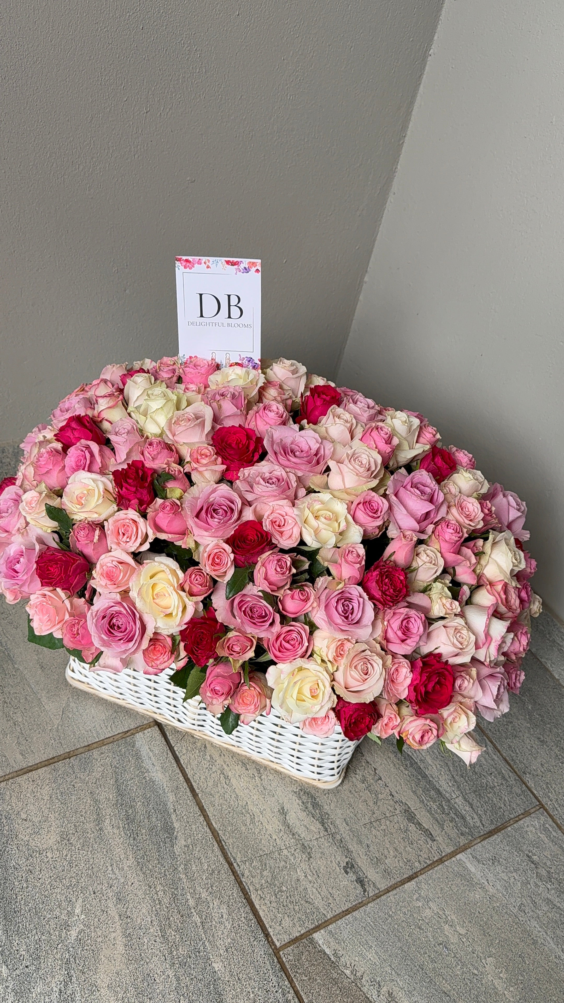 Blush Pink Rose Basket Arrangement