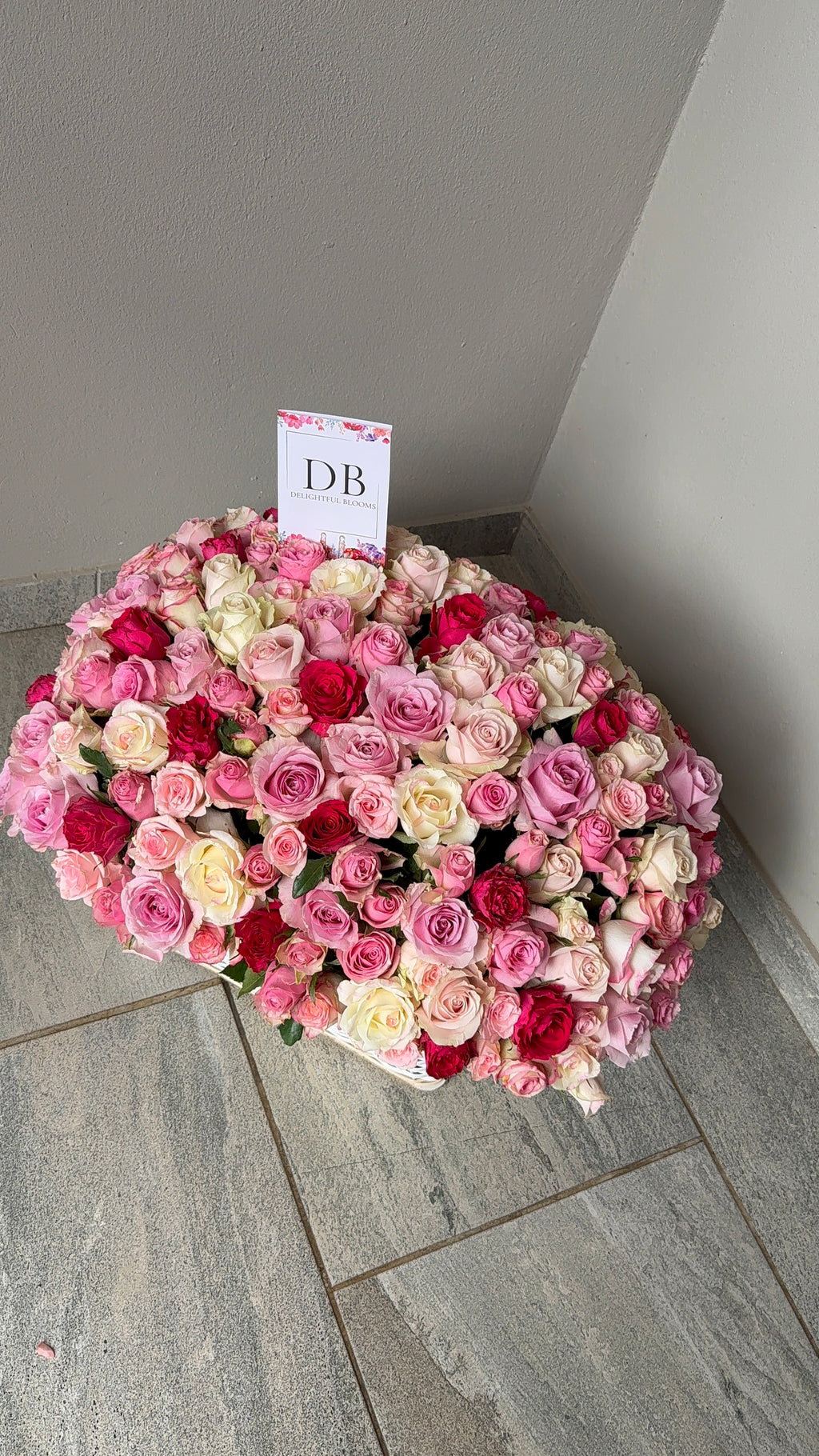 Blush Pink Rose Basket Arrangement