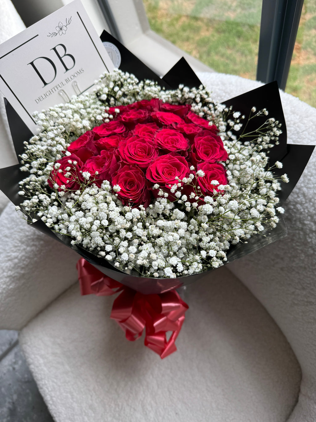 Red Roses with Baby’s Breath