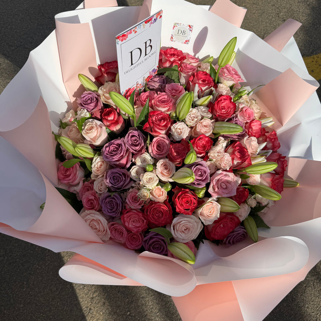 Lilac & blush Mixed Rose & Lily Bouquet