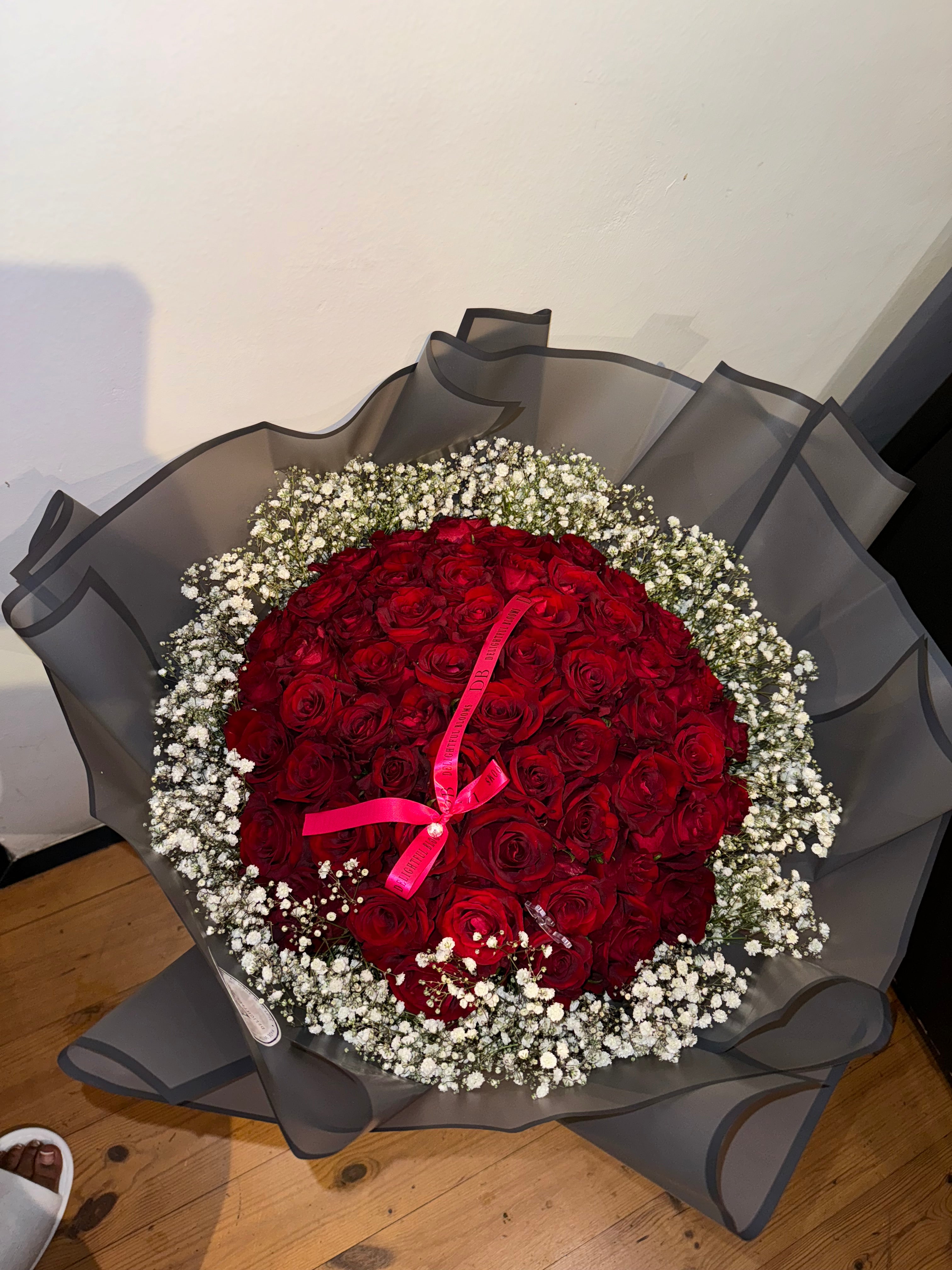 Red Roses with Baby’s Breath