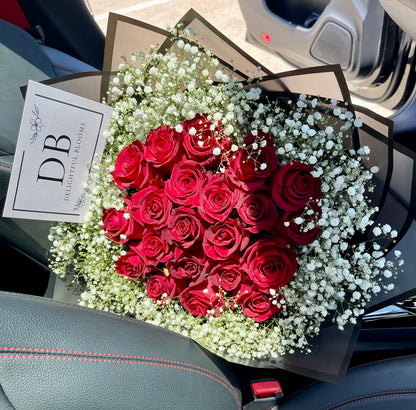 Red Roses + White Baby Breath Combo