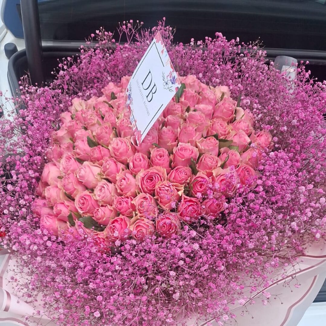 Pink Roses with Pink Baby Breath